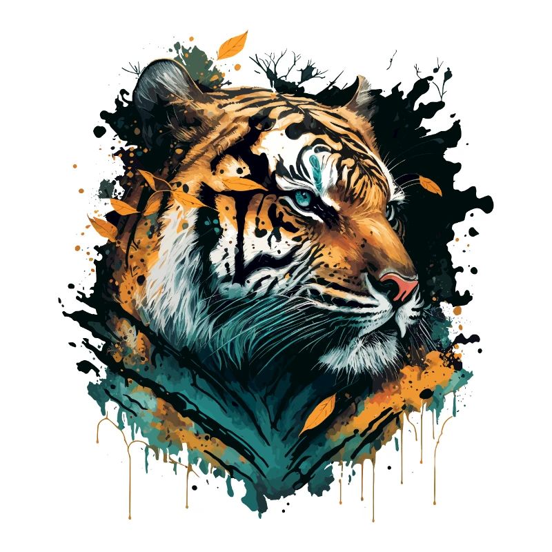 Tiger mit fallenden Blättern