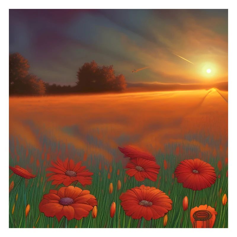 Coucher de soleil sur le vaste champ de fleurs d’oranger