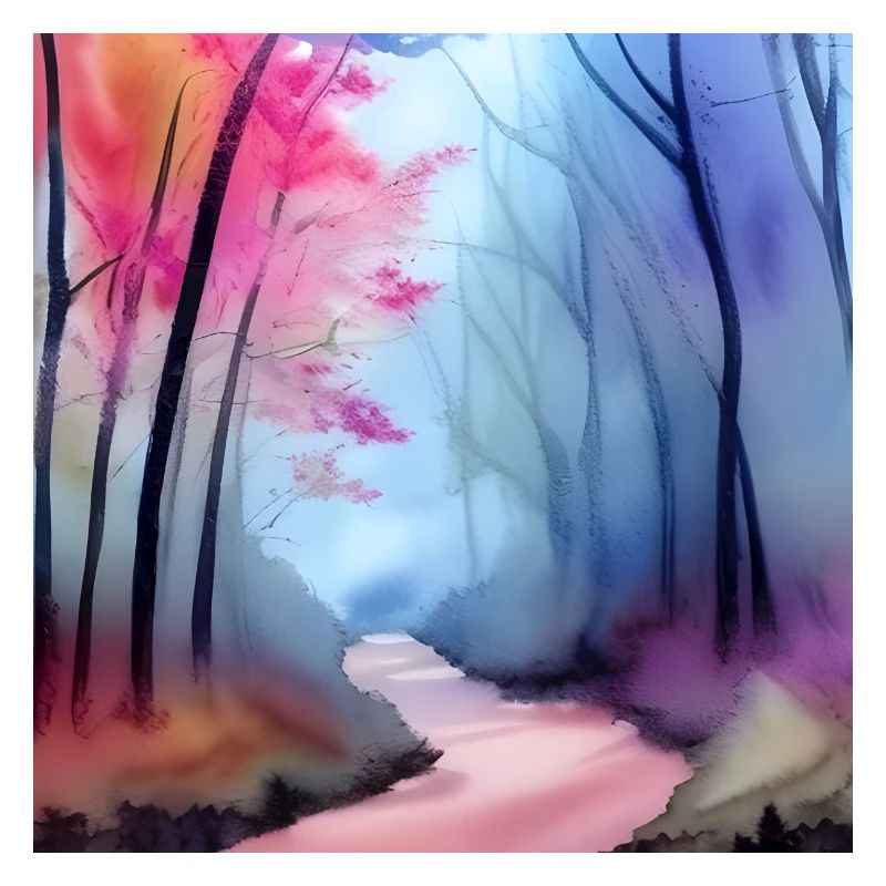 Pink and blue watercolor trees