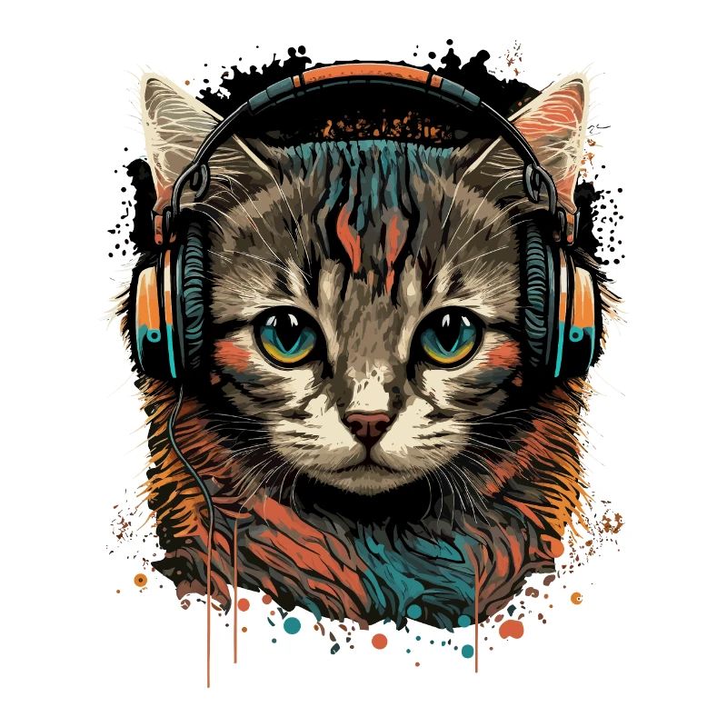 Chat vintage avec écouteurs