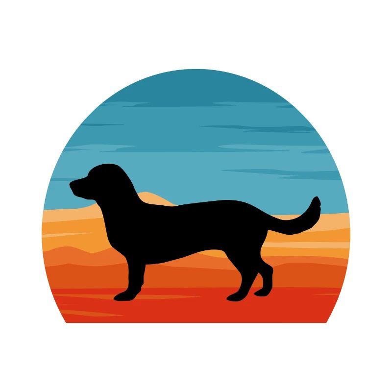 Alpine Dachsbracke Dog Silhouette Retro Sunset