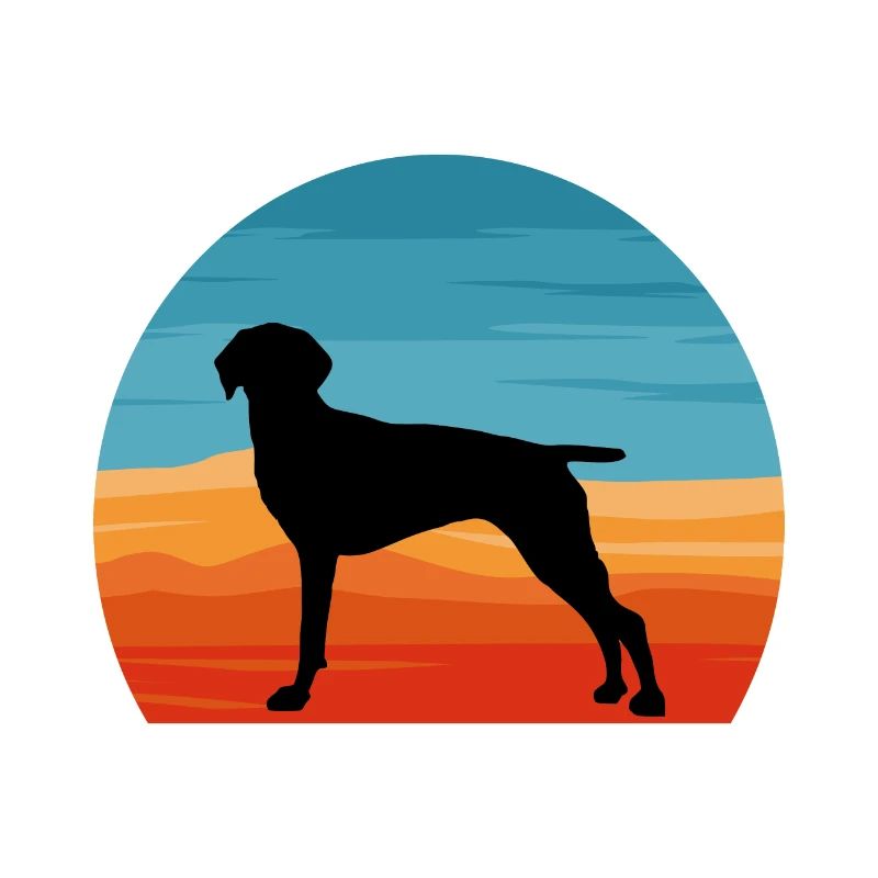 Old Danish Pointer Dog Silhouette Retro Sunset