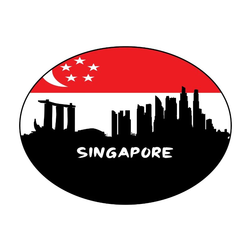 singapour, singapour, drapeau, horizon, silhouette, voyage