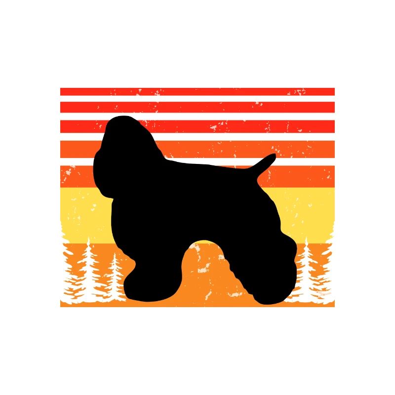 American Cocker Spaniel Dog Silhouette Retro Sun