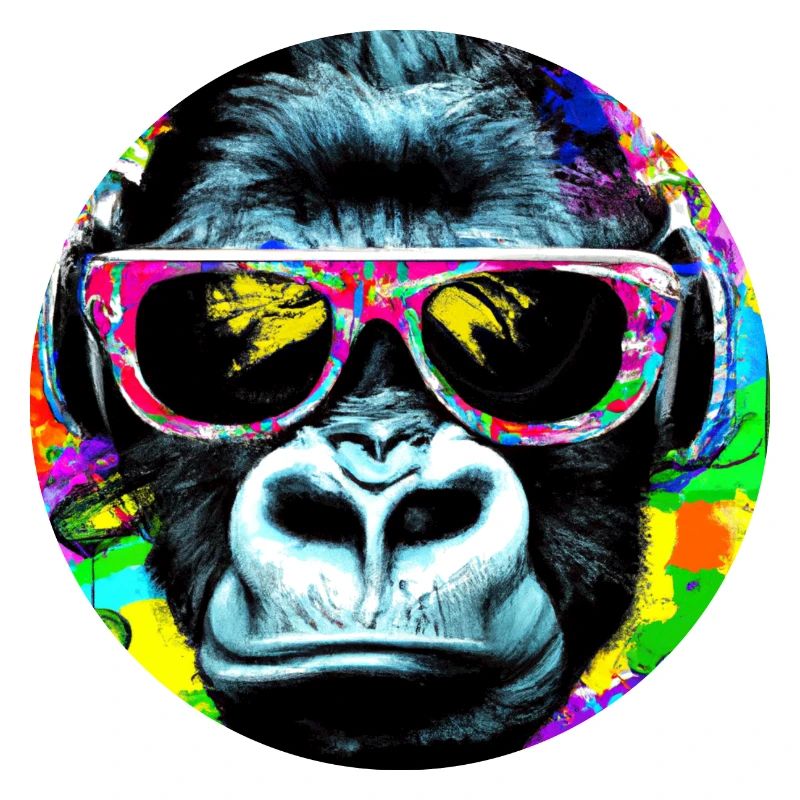 Gorilla mit Kopfhörer und Sonnenbrille