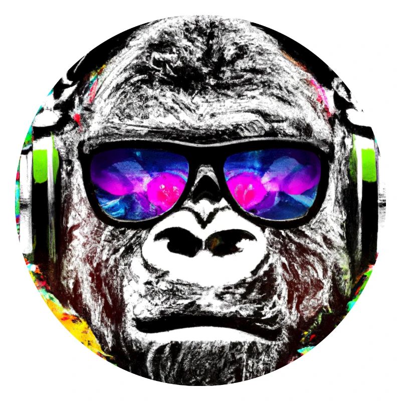 Gorilla mit Kopfhörer und Sonnenbrille