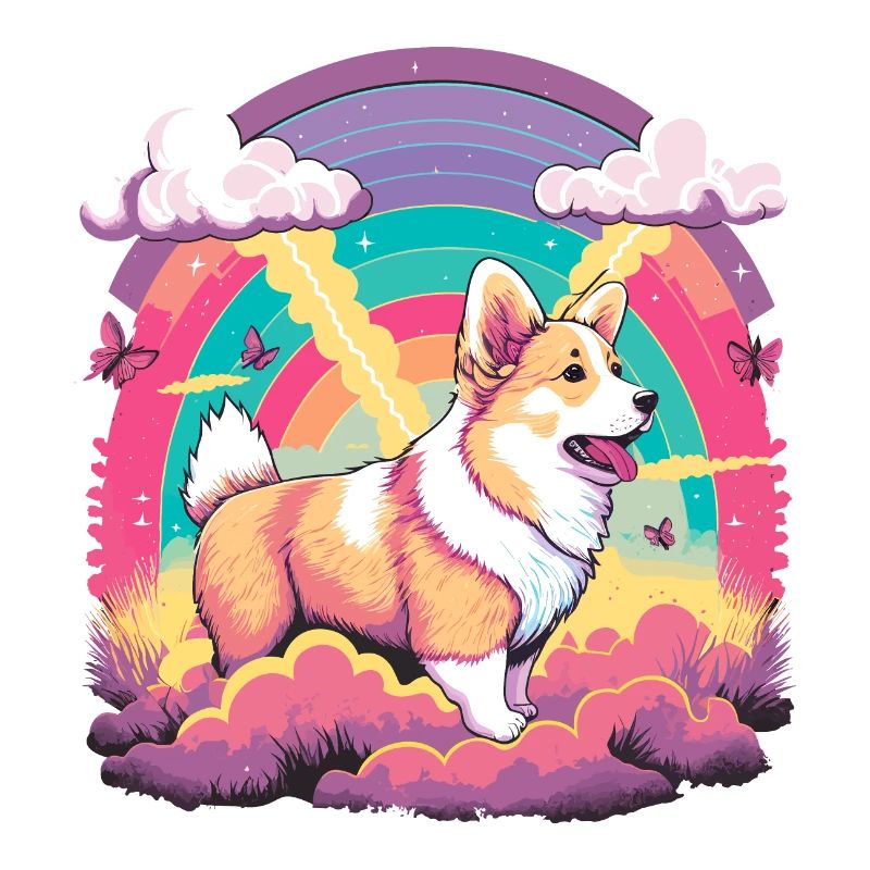Corgi dans Rainbow