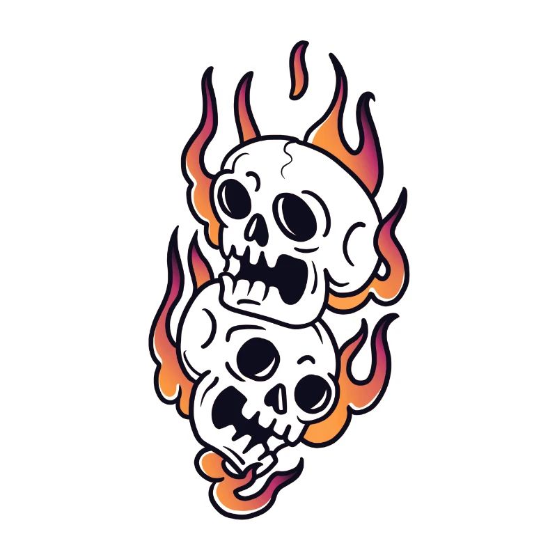 Skull in fire traditionnel tattoo art