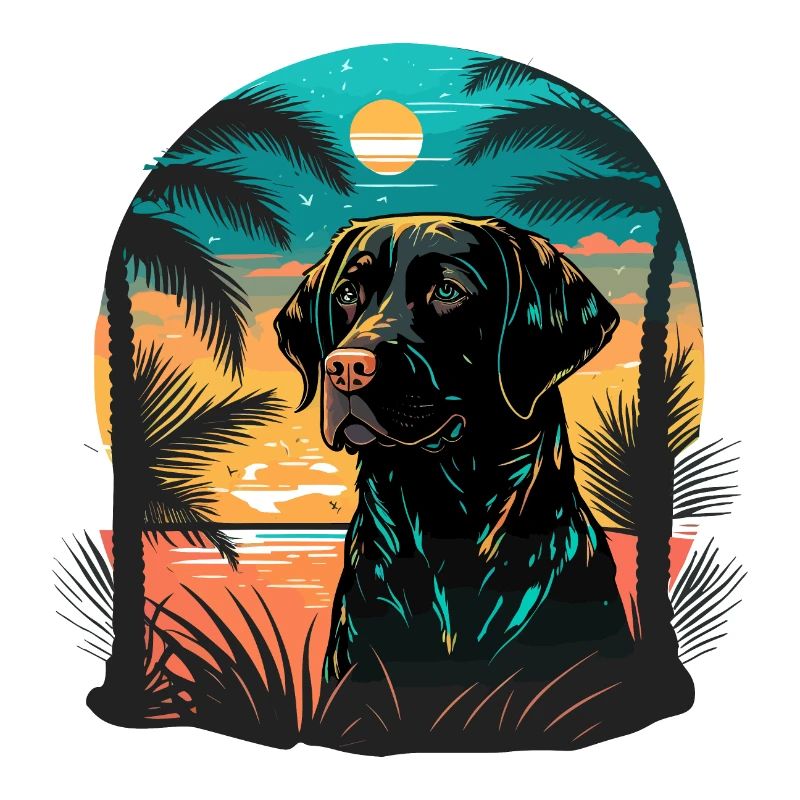 Labrador Retriever Time on Beach Vaporwave