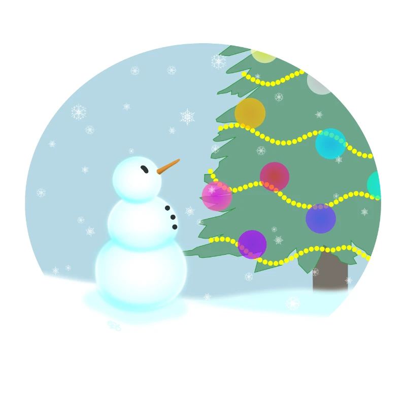 Snowman admires Christmas tree