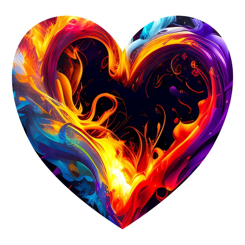Buntes Herz mit Feuer
