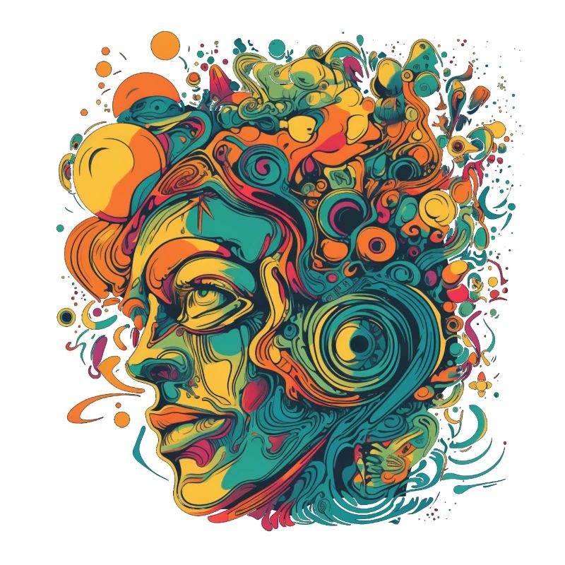 Psychedelic face in many colors