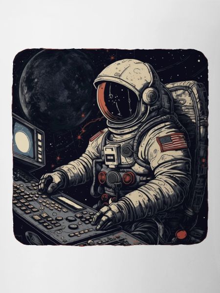 Cool retro astronaut operates computers