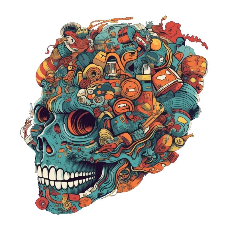 Surrealistic, psychedelic skull