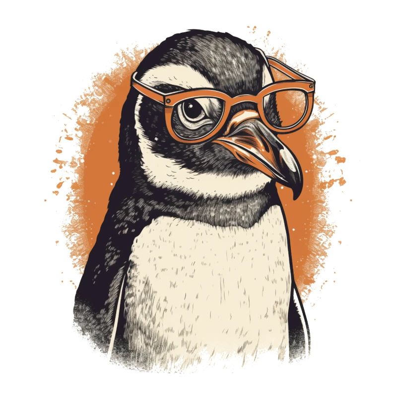Nerdy penguin with orange glasses