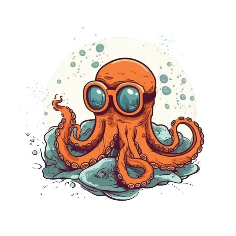 Nerdy Comic Octopus with Glasses