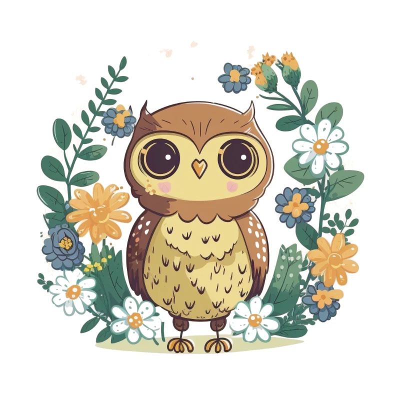 Hibou mignon dans la forêt de fleurs 8