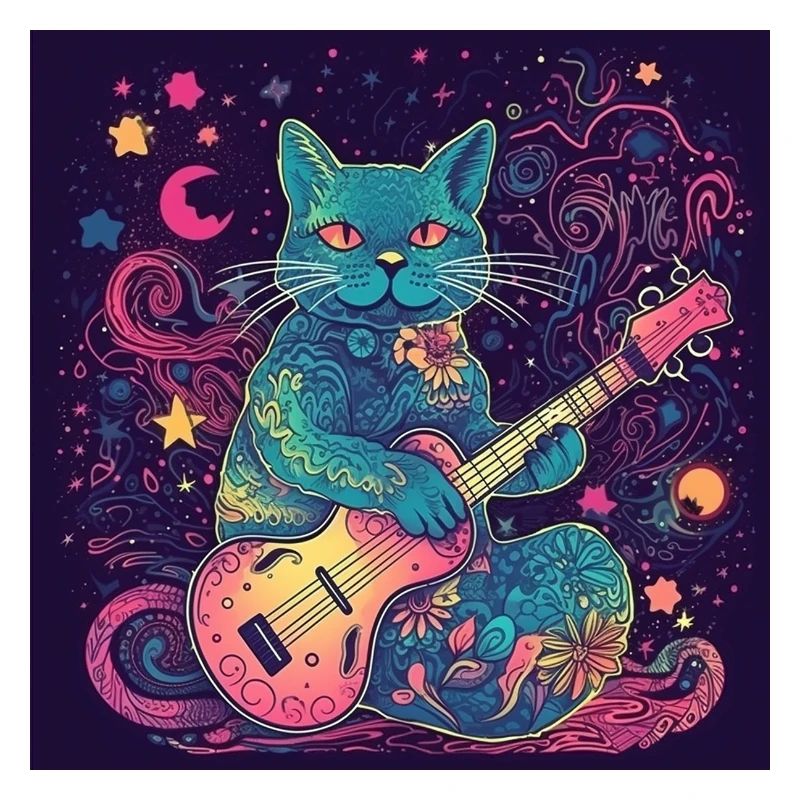 Le chat de guitare cool