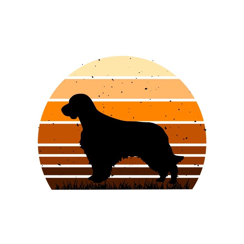 Welsh Springer Spaniel Dog Silhouette Retro Sunset