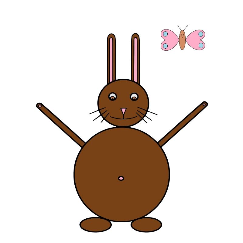 Lapin brun & Papillon rose/bleu