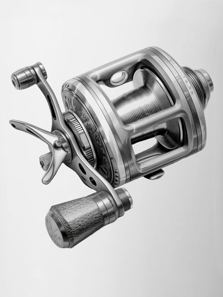Fishing reel hand-drawn