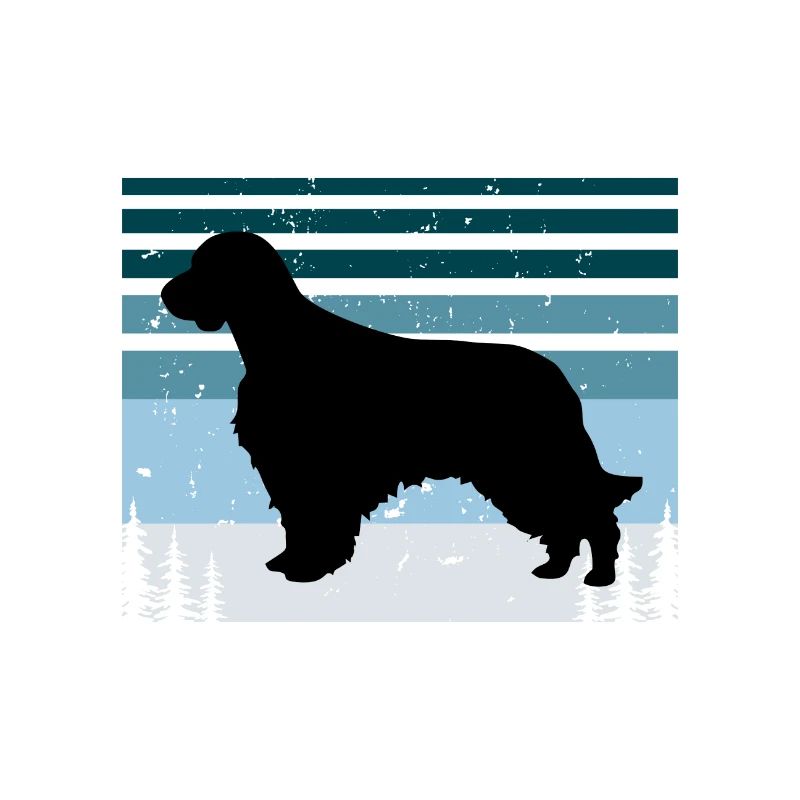 Welsh Springer Spaniel Dog Silhouette Retro Sunset