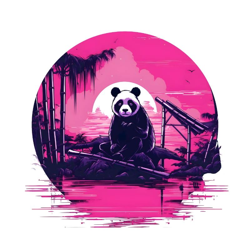 Synthwave Panda Japon Coucher de soleil