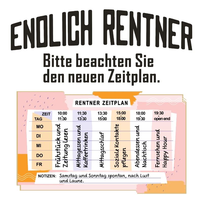 Rentner Zeitplan Tagesablauf