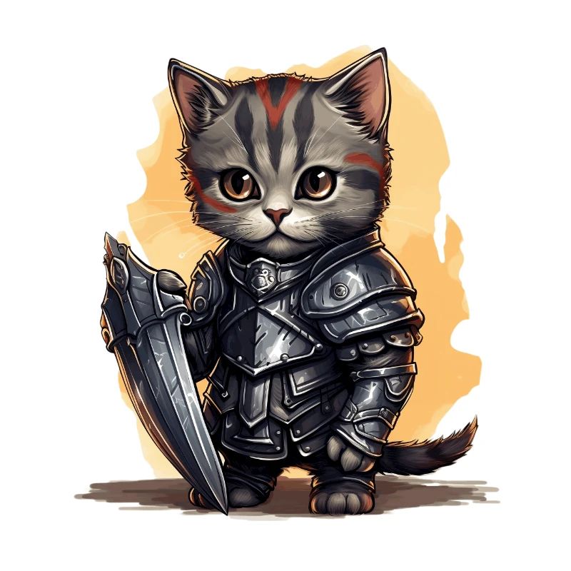 Chat dans l’équipement de chevalier avec bouclier, AI Gene