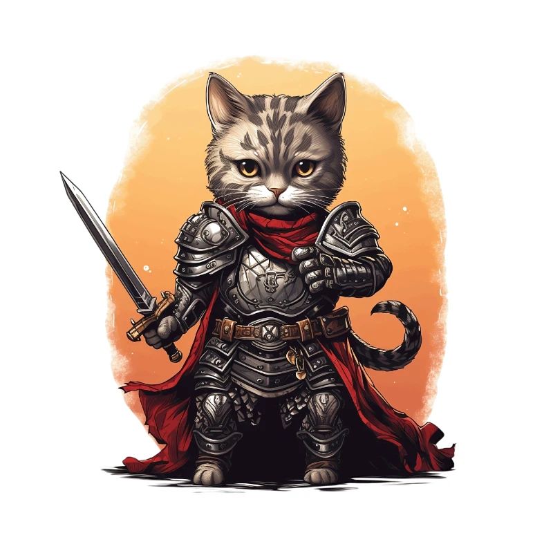 Chat en équipement de chevalier avec épée longue, AI Gen