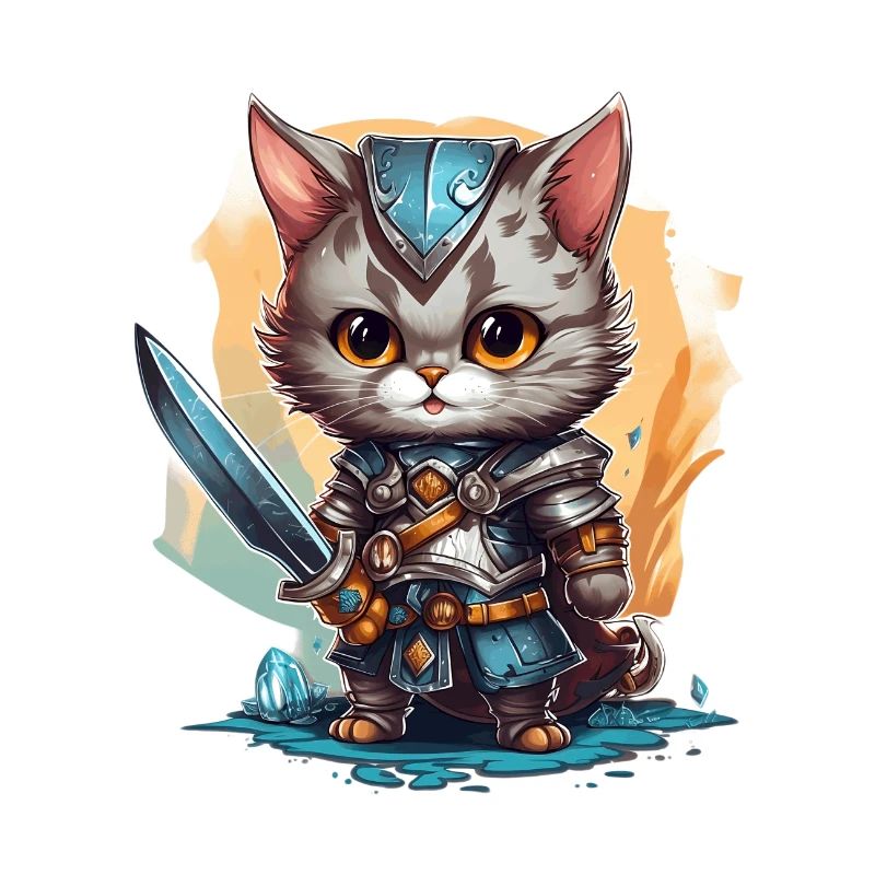 Chat en équipement de chevalier avec épée longue, AI Gen