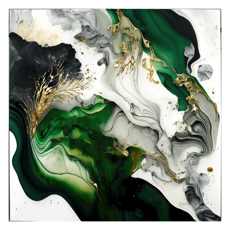 Forest Green And Gold Paint Swirl Pattern
