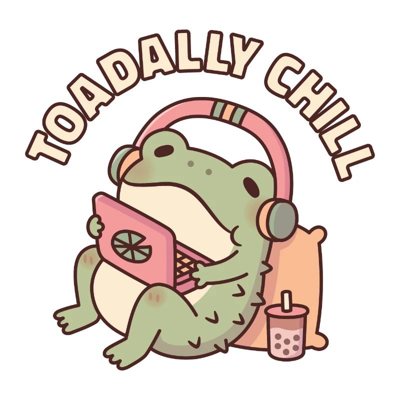 Crapaud mignon relaxant avec ordinateur portable Toadally Chill