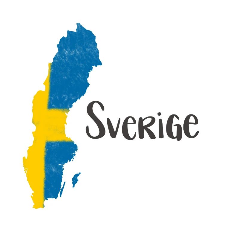 Illustrated Sweden Map with Text in Black