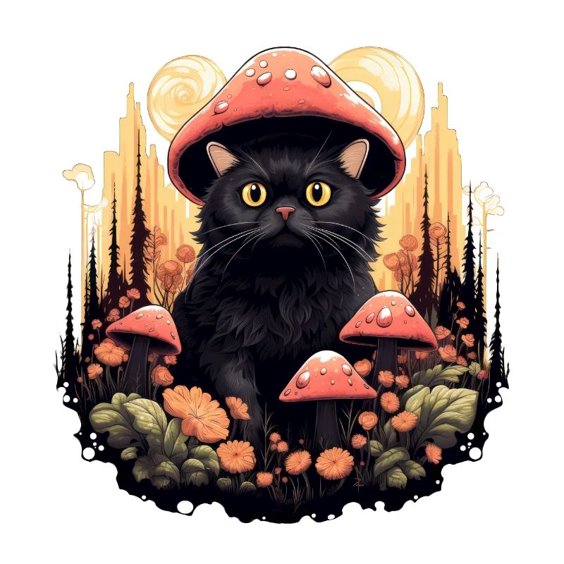 Cat Cottagecore Champignons champignons