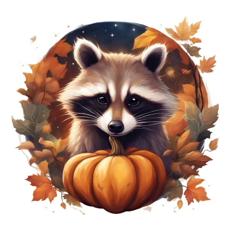 Süßer Waschbär im Herbstkranz