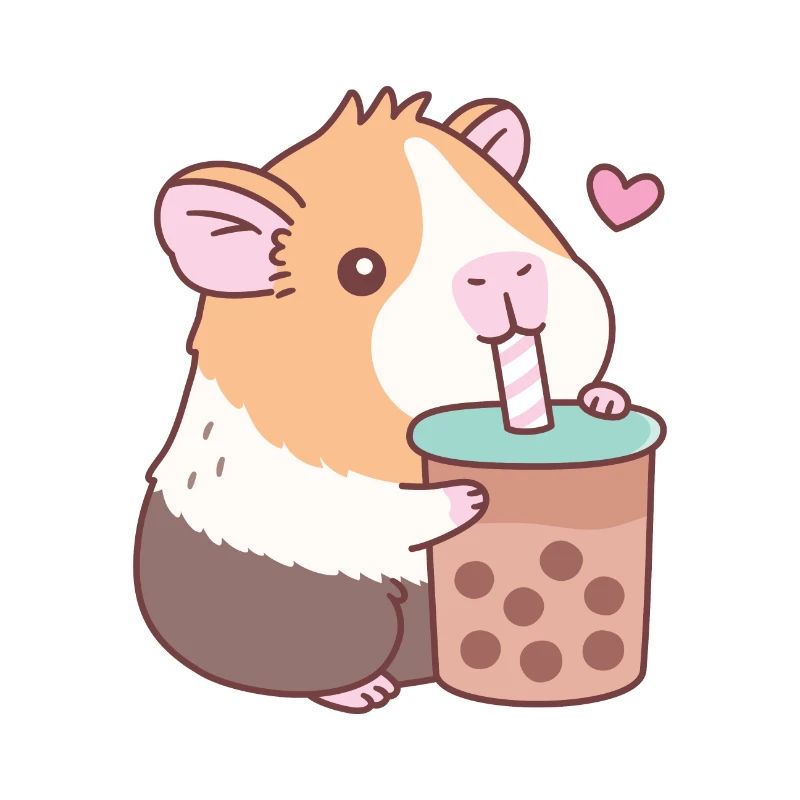 Cute Guinea Pig Loves Drinking Bubble Tea
