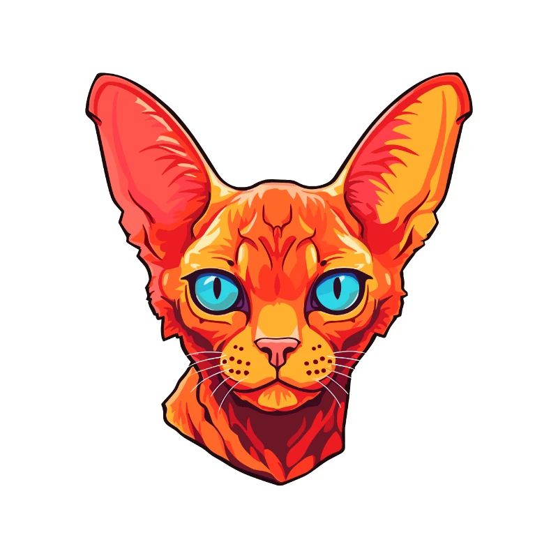 Red Devon Rex Cat Breed Watercolor Cartoon Kawaii