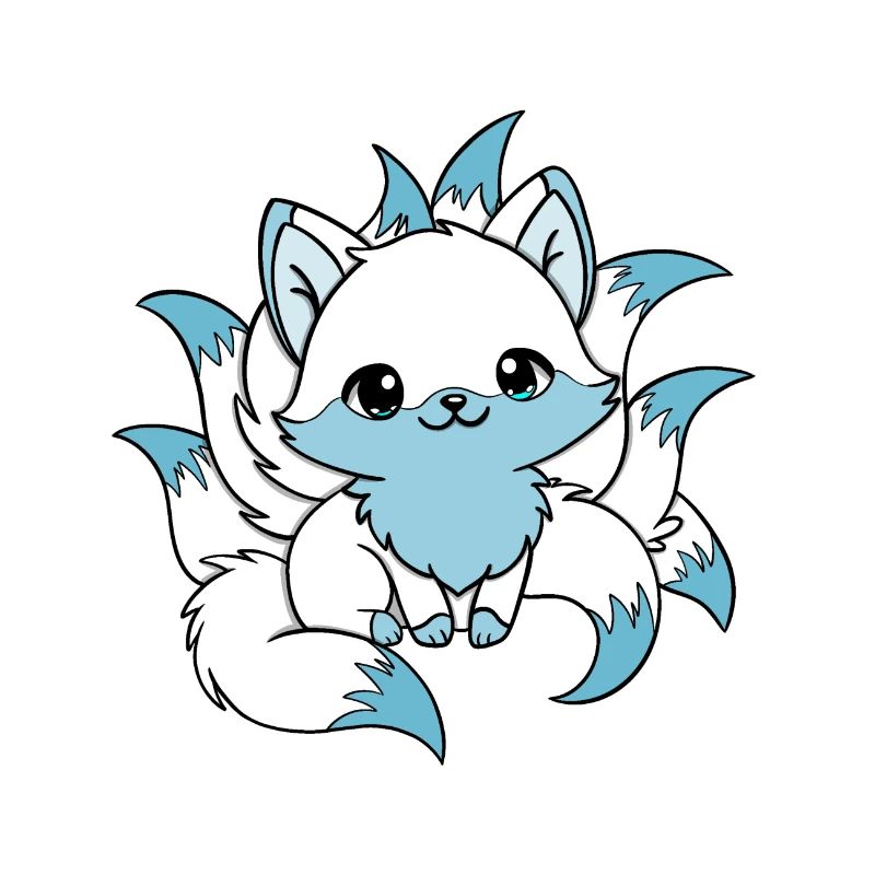 white and blue nine-tailed fox