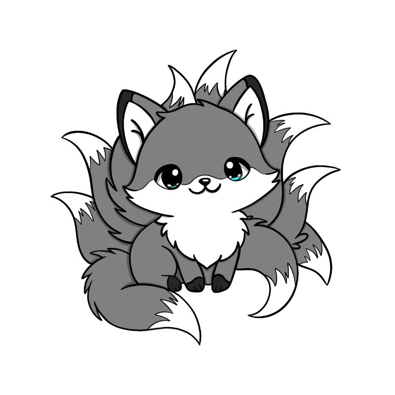 nine-tailed fox Gray and White