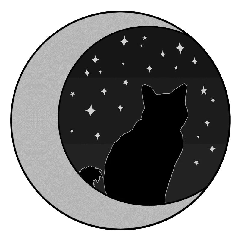 Black Cat and Silver Crescent Moon