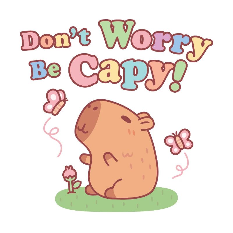 Cute Capybara And Butterflies Don't Worry Be Capy