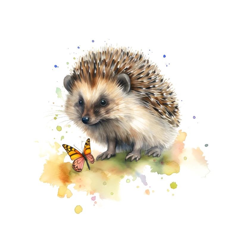 Igel spielt mit Schmetterling Frühling Süßes Tier