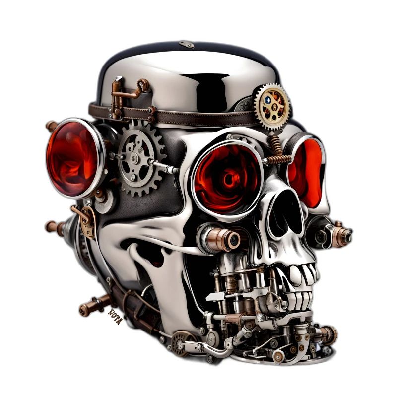 Silver skull with red eyes