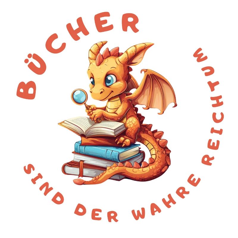 Kleiner Drache mit Büchern