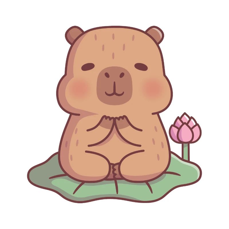 Cute Capybara Meditating On Lotus Leaf