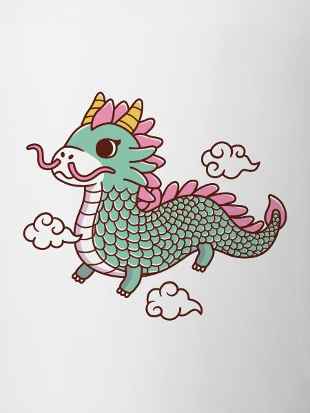 Green Dragon Flying Among Clouds