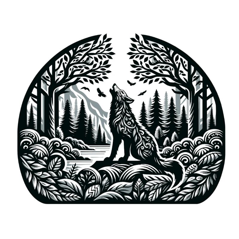 Wald Wolf Raben