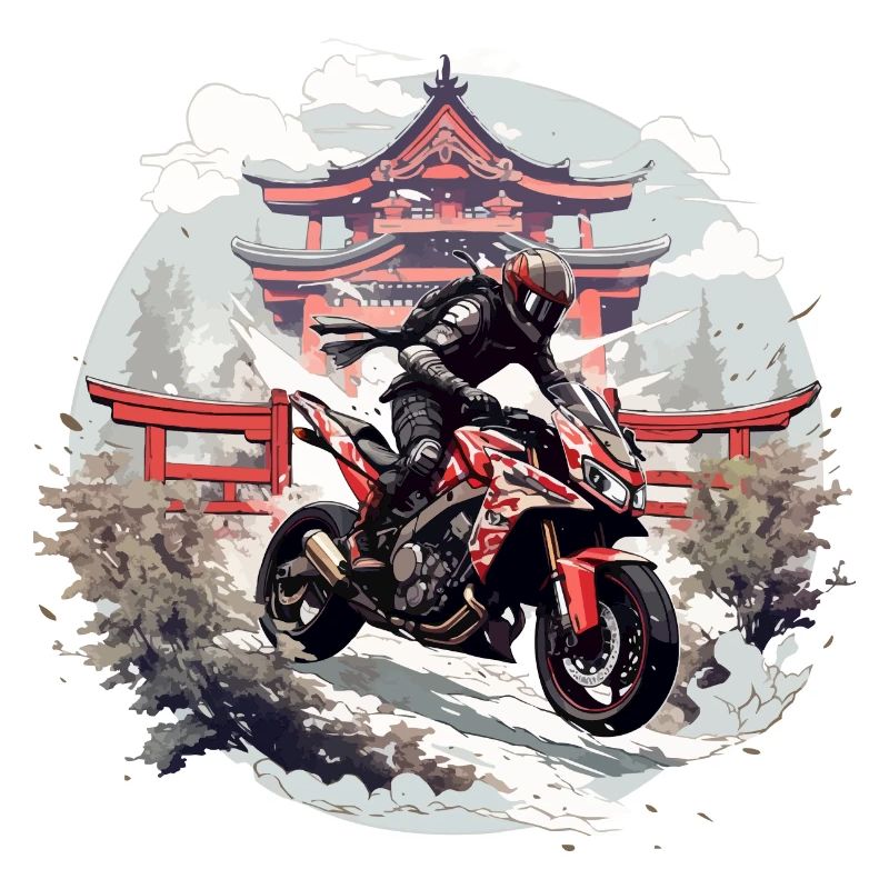 Samurai Motorradfahrer in Japan rot Motorcycle
