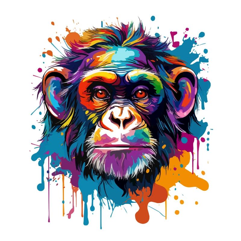 Chimpanzé coloré, éclaboussures de peinture, éclaboussures de peinture